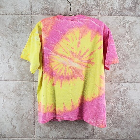 Adult Bright Hanes Pink Yellow Preshrunk Swirl Tie Dye T Shirt Size L 42- 44 - Picture 2 of 6